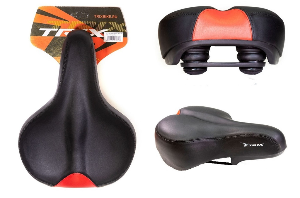 Купить Седло TRIX TX-5548, 260x190 мм, комфортное, с эластомерами, черно-красное