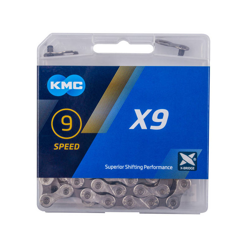 Купить Цепь KMC x9 9 ск., 114 зв., с замком, серебристо-серая